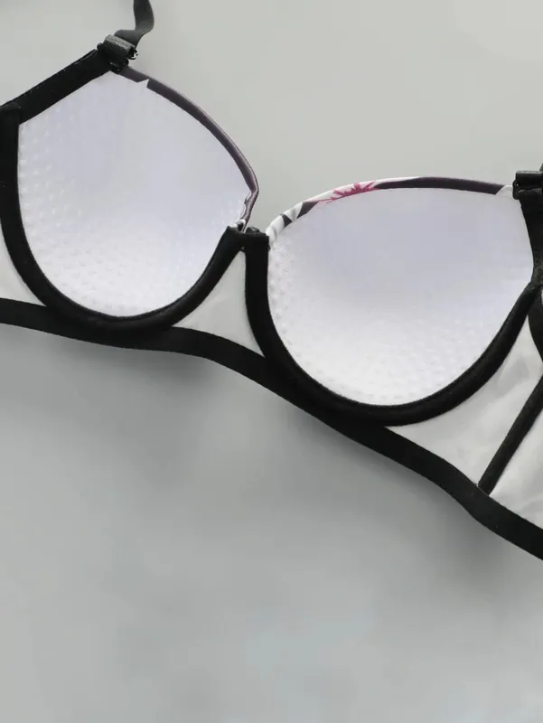 1 set High Quality Women's black bra Floral Print Bra and Panty Set Full Cup Support Elegant Summer Style A2135