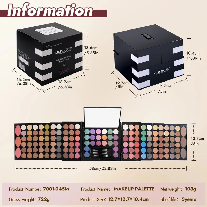 Multi-functional Makeup Box With Mirror Pro Eye Shadow Palette Set For Stage Make up Practical Cosmetic Kit For Makeup