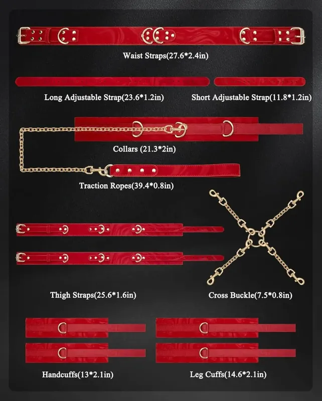 Sex Bondage BDSM Kit Restraints Neck to Wrist SM Adjustable Handcuffs Ankle Thigh Cuff Cross Waist Strap Traction Chain Collar — image 4