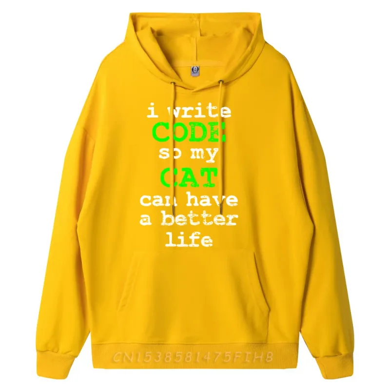 Code Coding Programmer Computer Science Cat Vintage Graphic Sweatshirts Men Oversize Man Hoodies Valentines Day