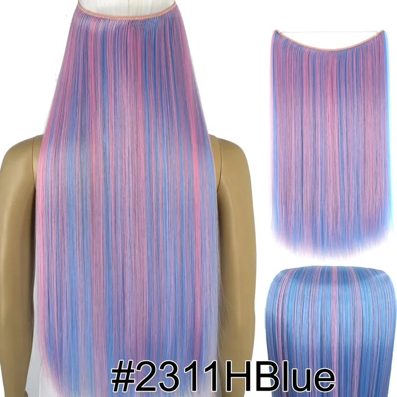 Synthetic Heat Resistant Hair Silky Straight Elasticity Invisible Wire Hair Extensions 8006