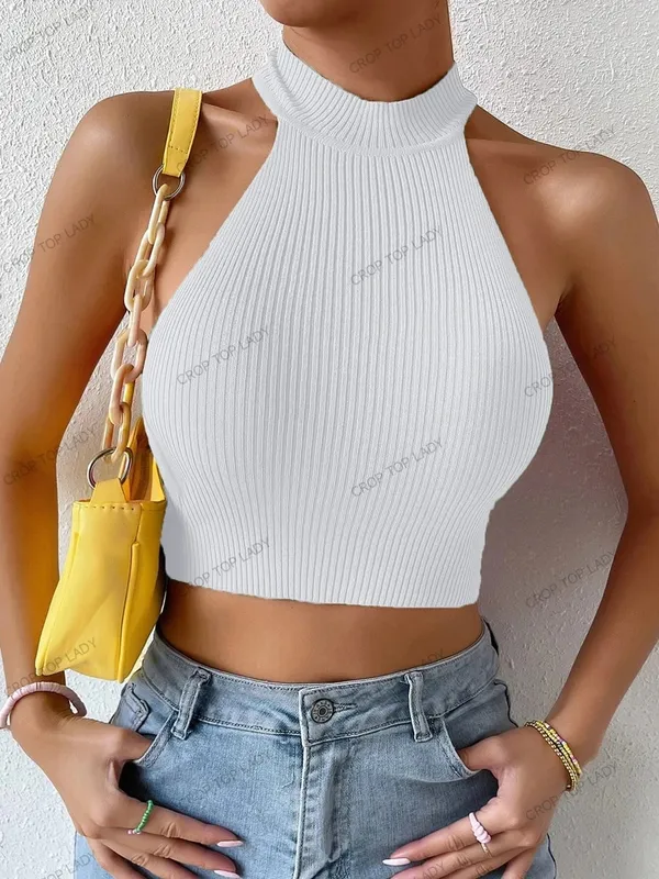2026 Spring Women Basics Solid Casual Sexy Ribbed Knit Sleeveless Corset Halter Crossfit Crop Tops Y2k Clothes Femme Tank Top