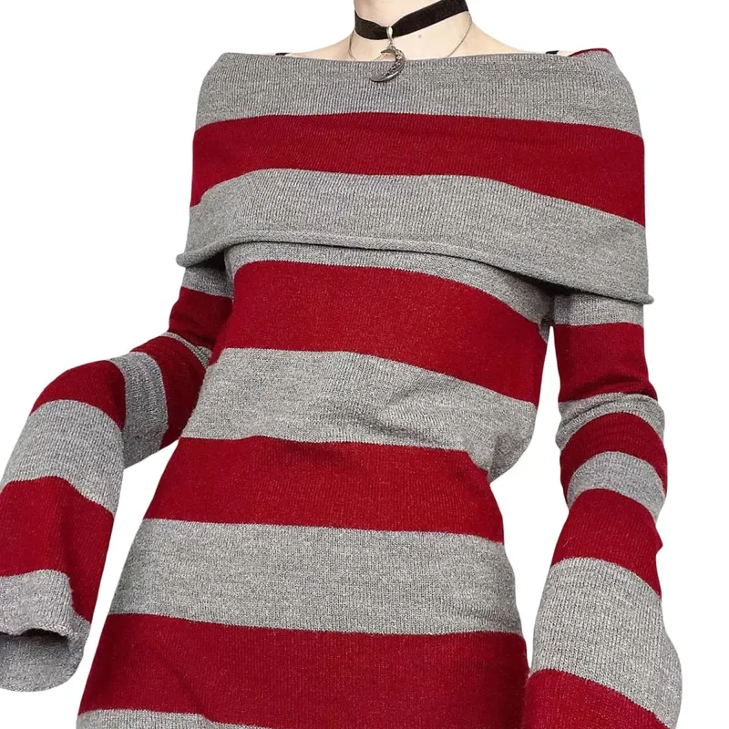 여성 미니 Bodycon 복장 스트라이프 보트 넥 긴 소매 짧은 드레스 봄 가을 감싸 인 힙합 파티 드레스