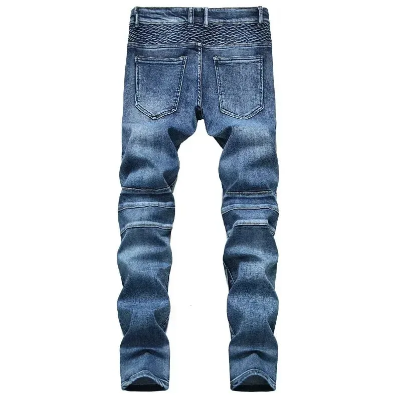 Ανδρικό νέο casual τζιν μοτοσικλέτας Hip Hop Street Riding Stretch Slim Fit ίσιο παντελόνι Patchwork Μόδα τζιν παντελόνι Ανδρικό — image 6