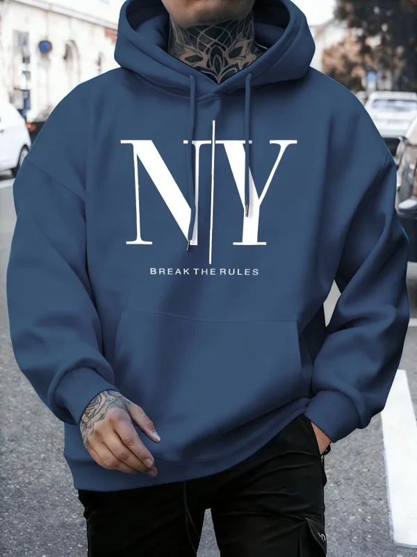 Łam zasady Tak Nie nadruki Jesienne bluzy polarowe Męska miękka bluza z kapturem do biegania Ulica Wygodne swetry Sportowa luźna odzież sportowa