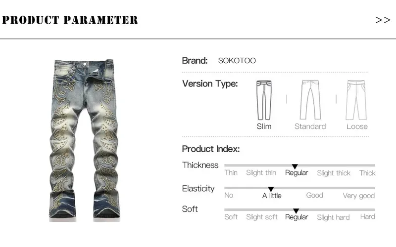 Men Slim Boot Cut Denim Jeans Punk Rivet Patch Stretch Pants Streetwear Blue Flared Trousers — image 7