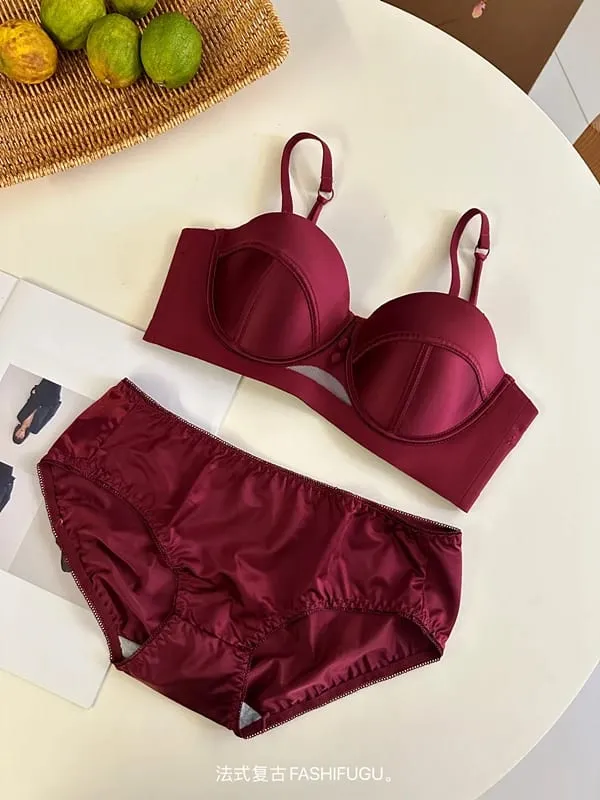 AA Cup Strapless Bra Set Fixed Half Cup Built-in Lift Lingerie Push Up Convertible Underwear Push Up Convertible Underwear