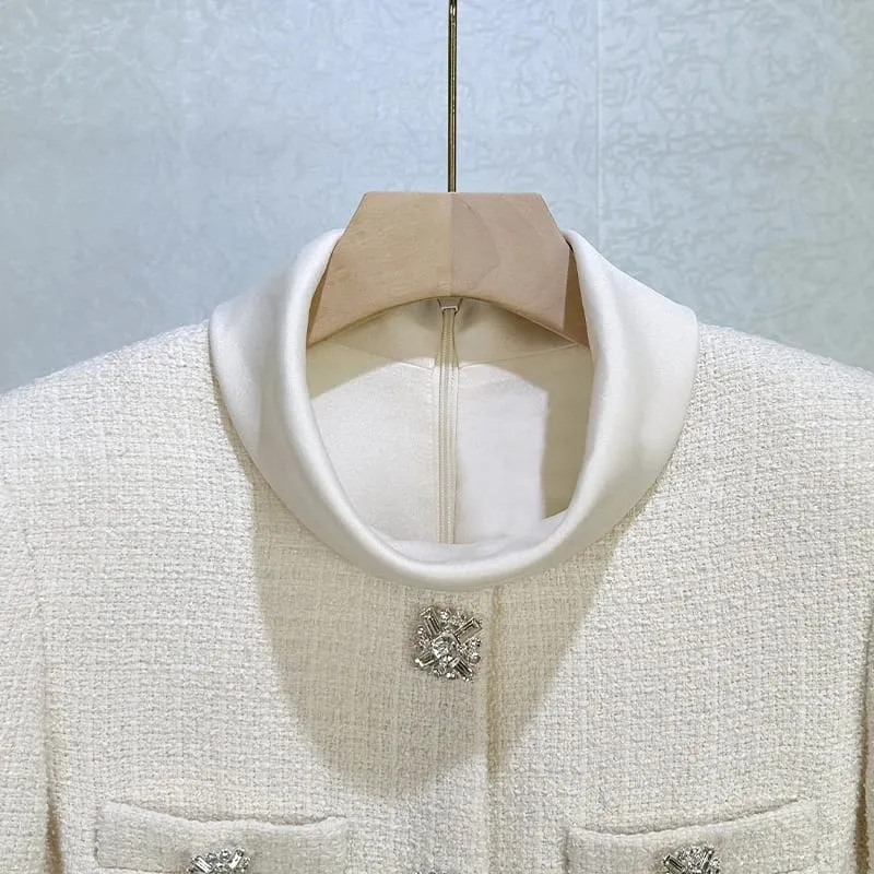 2026 Spring New Arrival Tweed Stand Collar Long Sleeve Faux Two-Piece Tulip Dress - High-Quality Fashionable Elegant Mini Skirt