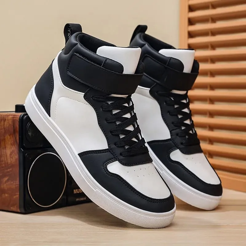 White Vulcanized Sneakers Men's Flat Comfortable Shoes Lace up Zapatillas Hombre Autumn Spring High Top Sneakers Plus Size 39-48 — image 2