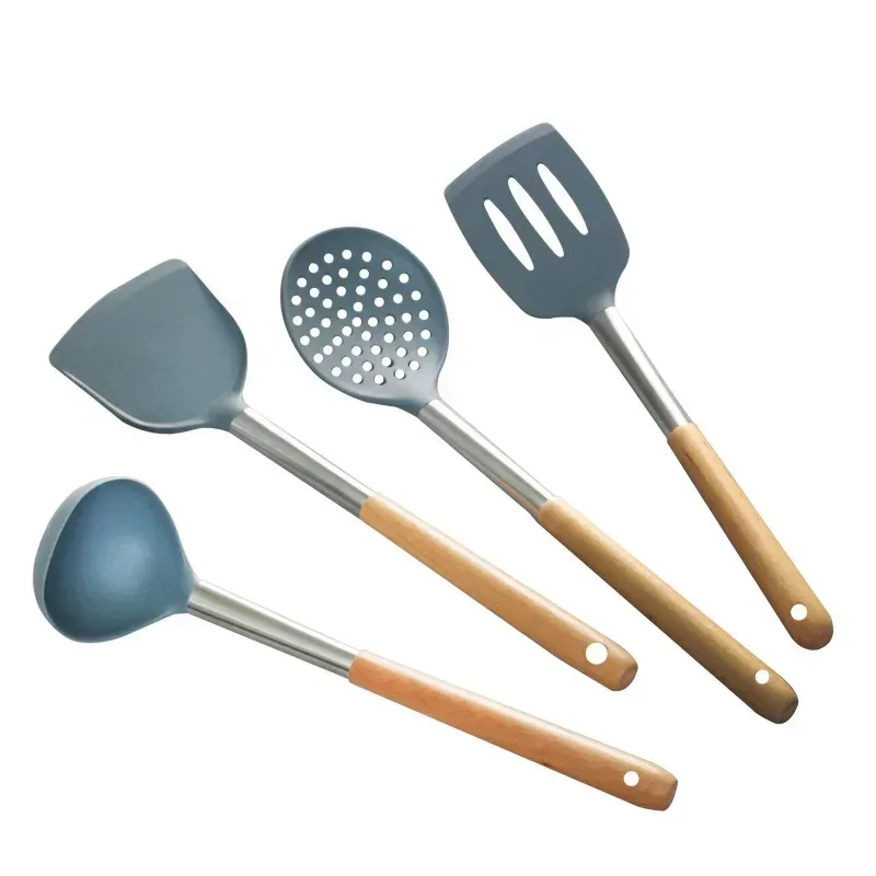 Silicone kitchen utensils silicone spatula wooden handle silicone spatula silicone soup spoon leak spatula non-stick pan