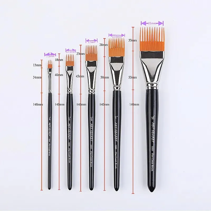 Professional 5 pcs Flat Comb Brush Nylon Paint Drawing Brushes Oil Artists Painting Brush Set For Artists Student — image 2