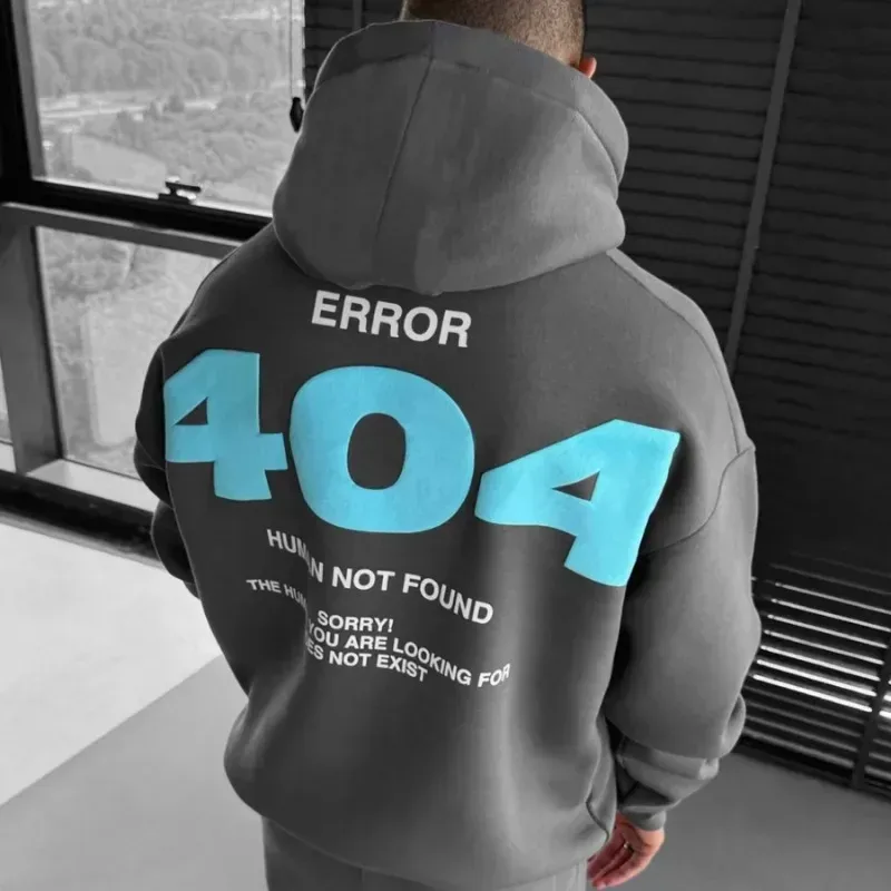 Harajuku Men's Hoodie Hip Hop Pullover Hooded 404 Graphic Casual Sweatshirts Men Women Oversize Cotton Hoodies