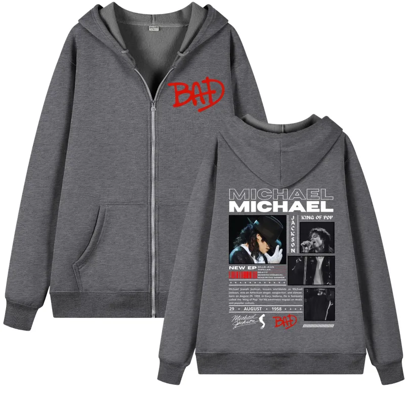 90's Michael Jackson Classics Zipper Hoodies Men Women Fashion Rock Zip Up Jacket Pullovers Casual Loose Long Sleeve Sweatshirts
