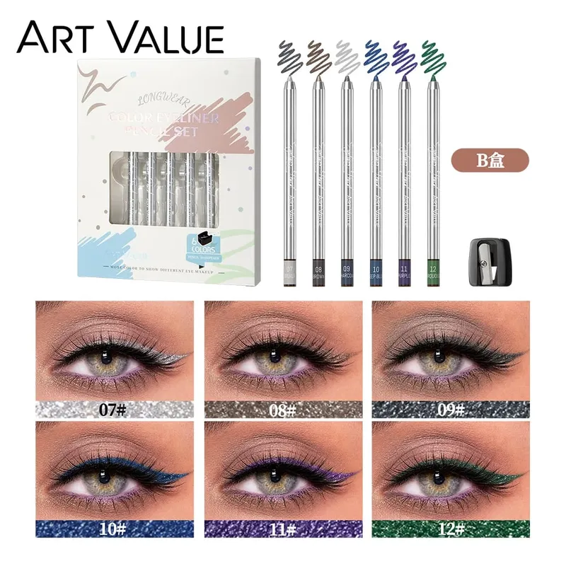 ART VALUE 6 Color Matte Eyeliner Pencil Makeup Sets Easy Coloring Sweat Proof Eyeshadow Pencil Lasting Shimmer Eyeliner Cosmetic — image 7