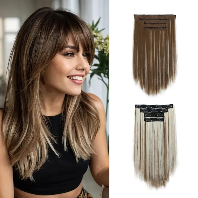35CM syntetyczne 4 sztuk/zestaw doczepiane włosy klipsy krótka prosta fryzura blond czarne treski żaroodporne sztuczne włosy