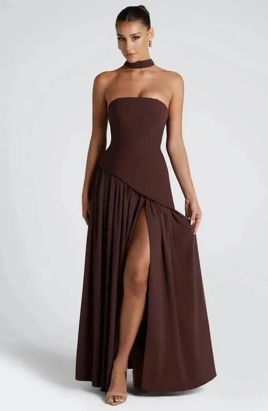 Butter Yellow Mesh Splicing Long Dress Elegant Strapless Split Backless Pleated Gowns For Women 2026 Lady Evening Party Gowns