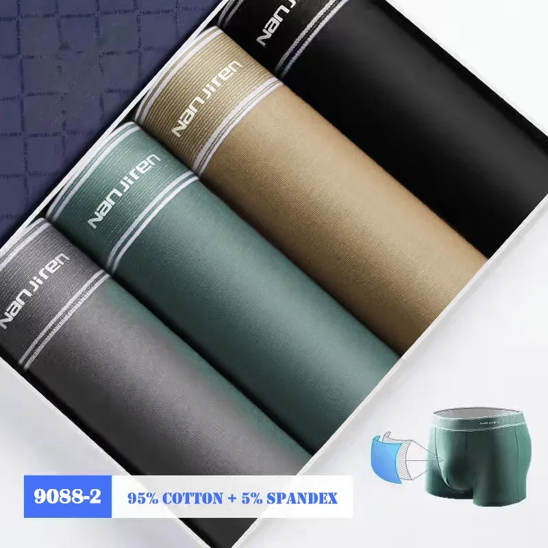 4Pcs/lot Men's Underwear Sexy Boxer Shorts Cotton Panties Man Solid Underpants Male Soft U Convex Lingerie Plus Size L-6XL