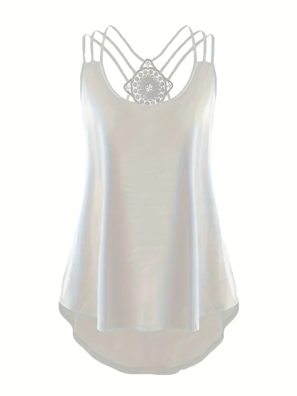 Plus Size Summer Fashion Solid Color Suspender Criss Cross Cami Tank Women's Oversized Slight Stretch Backless Casual Top