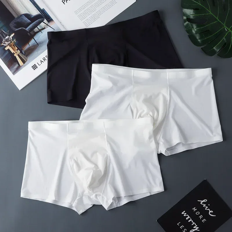 3PCS Hohe Qualität männer Eis Seide Unterwäsche Sommer Dünne Atmungsaktive Nahtlose Höschen Sexy Männliche Unterhose Plus Größe