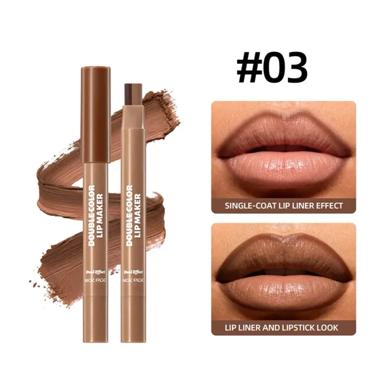 Natural Nude Double‑Color Matte Lip Liner Pen Waterproof Long‑Lasting Plumping Lip Stain Contour Women Makeup Cosmetics