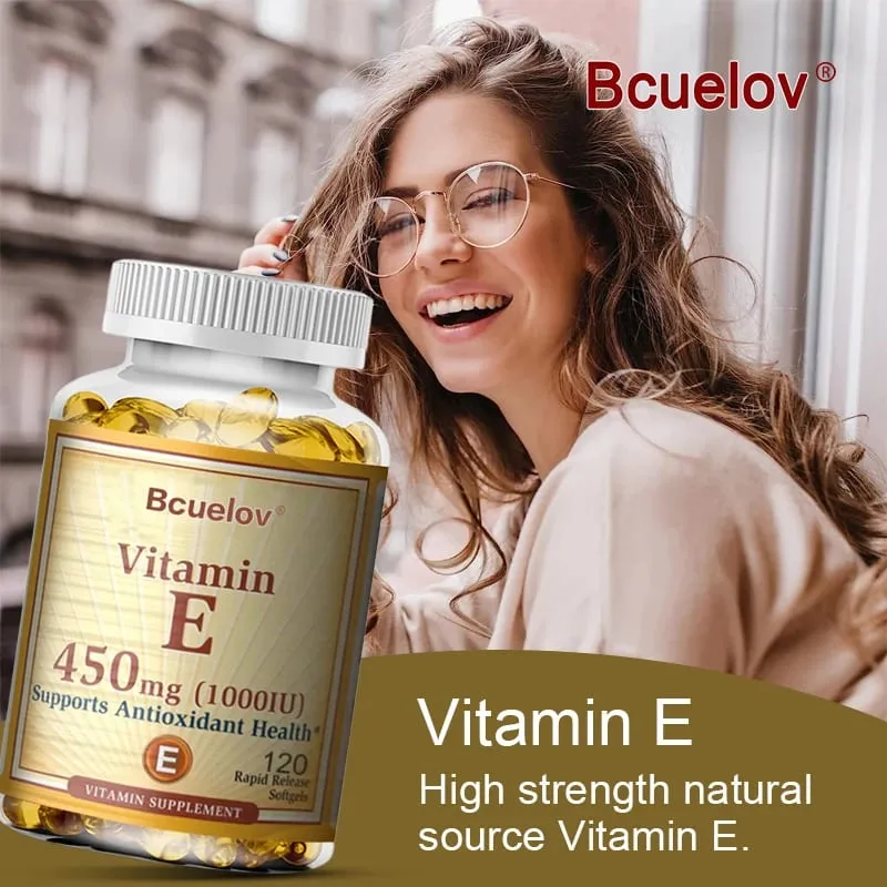 Bcuelov Vitamin E 1000 IU 450mg - for skin hair circulatory health immune system support - antioxidant supplement