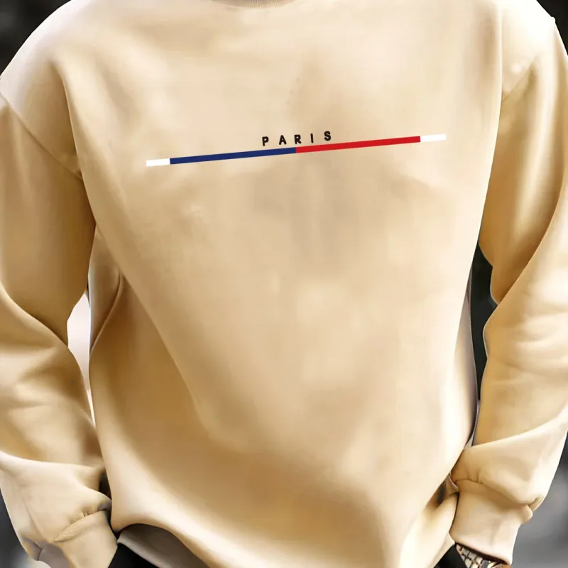 Autunno e inverno casual sportivo da uomo ampio stampa Parigi oversize con caldo pullover in pile girocollo a maniche lunghe felpa