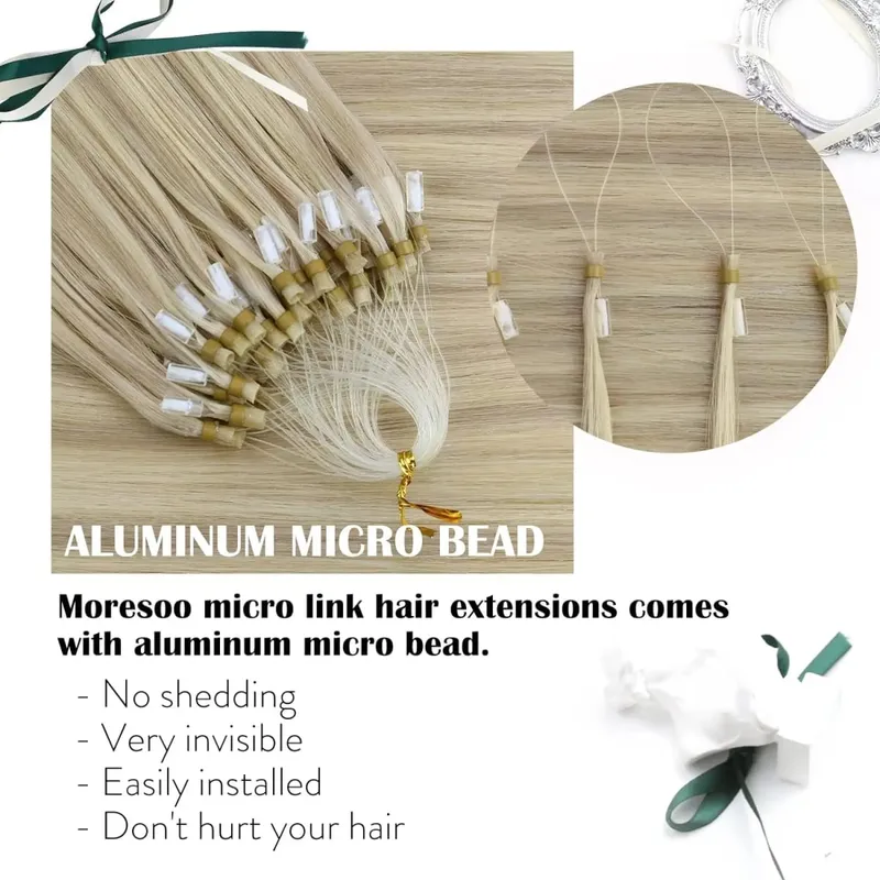 Moresoo Micro Link Hair Extensions Human Hair Micro Loop Hair Cold Fusion 50G Invisible Brazilian PreBonded Remy Micro Ring Hair
