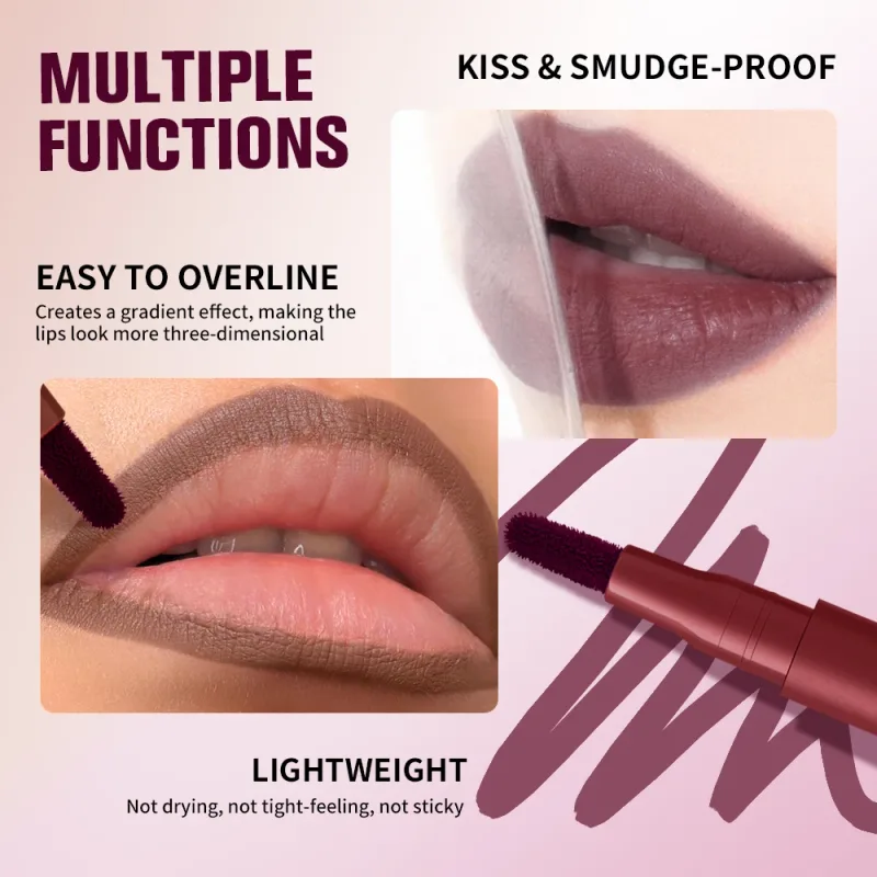 2-in-1 Lip Contour Lip Stain Pen Smudge-proof Non-stick Cup Moisturizing Lip Makeup Cosmetic Dual-Sided Tip Lip Stain & Liner — image 5