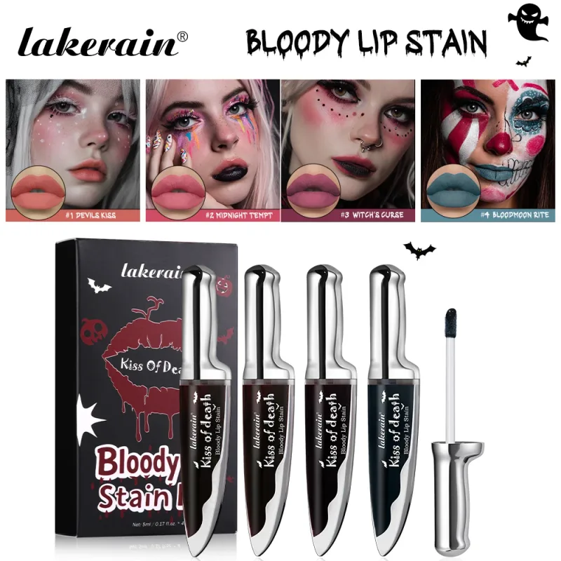 Halloween Horror Makeup Set High Saturated Color Long-Lasting Easy Off Safe Formula Fake Blood Lip Stain for Halloween Cosplay