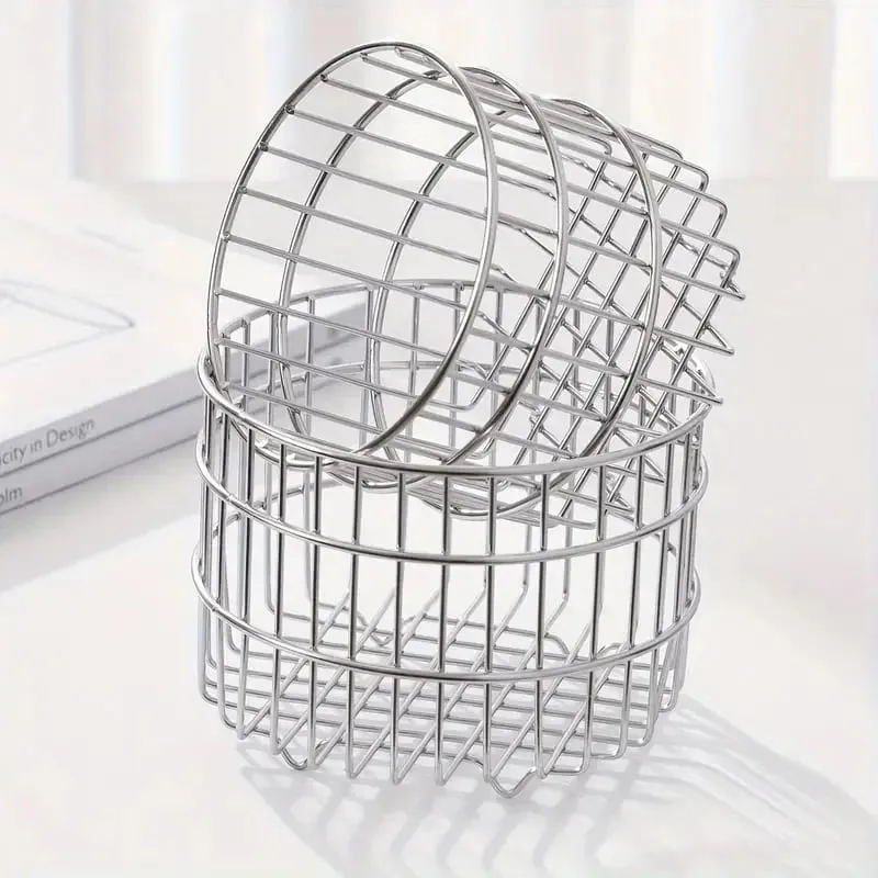 Stainless Steel Round Makeup Brushes Storage Basket Cosmetic Tools Organizer Multifunctional Perfume Lipstick Makeup Tool Holder