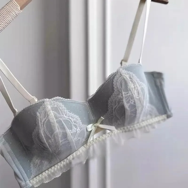 Victoriansk inspireret Demi BH & Knicker Sæt | Sheer Mesh Lace Push Up for lille buste Anti-Sagging | Luksus Lingeri MOYISU Trusse