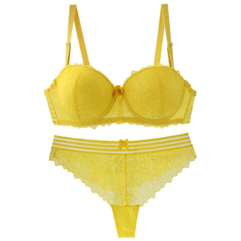 Set Bra Renda Seksi Baru 2023 untuk Wanita Pakaian Dalam Push Up Hitam Hijau Merah Muda Merah Putih Kuning ABCDE Lingerie Ukuran Plus