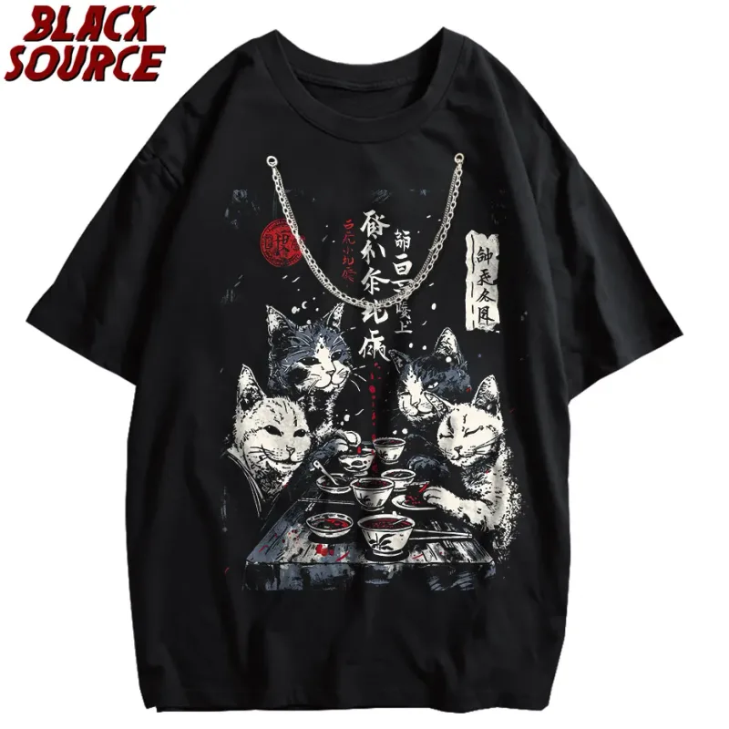 T0220 Cute Ramen Japanese Cat Hoodie, Unisex Cartoon Graphic Pullover Sweatshirt, Casual Streetwear Loose Fit Daily Wear