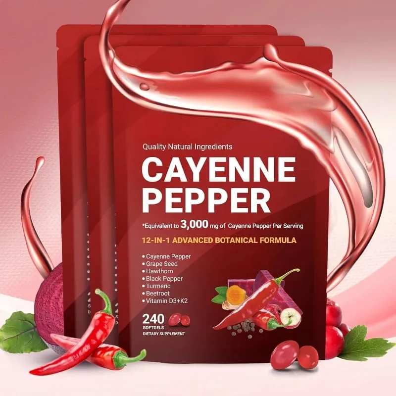 Cayenne Pepper Softgels Supplement with Grape Seed Beetroot Turmeric Vitamins D3 K2 Herbal Supports Leg Vein Blood Vessel Health
