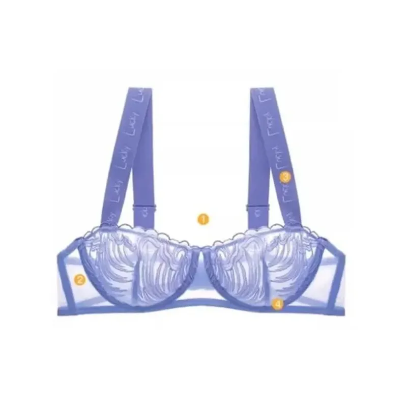 French Lace Minimizer Bra Set - Half Cup Wire-Free Support Sheer Full Bust Bralette with Crisscross Back & Lace-In Cups