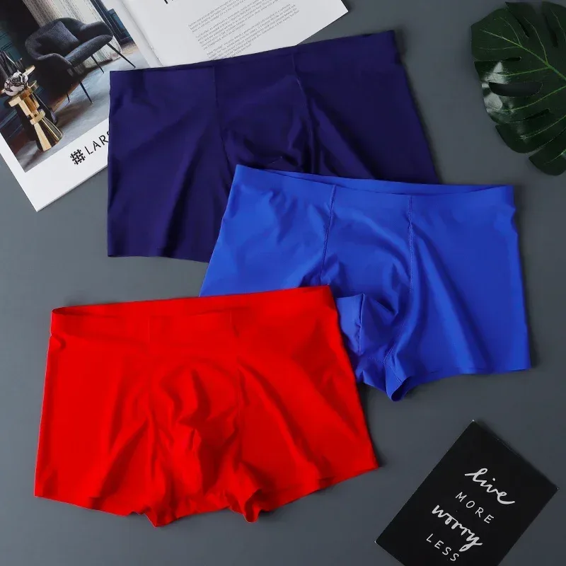 3PCS Hohe Qualität männer Eis Seide Unterwäsche Sommer Dünne Atmungsaktive Nahtlose Höschen Sexy Männliche Unterhose Plus Größe