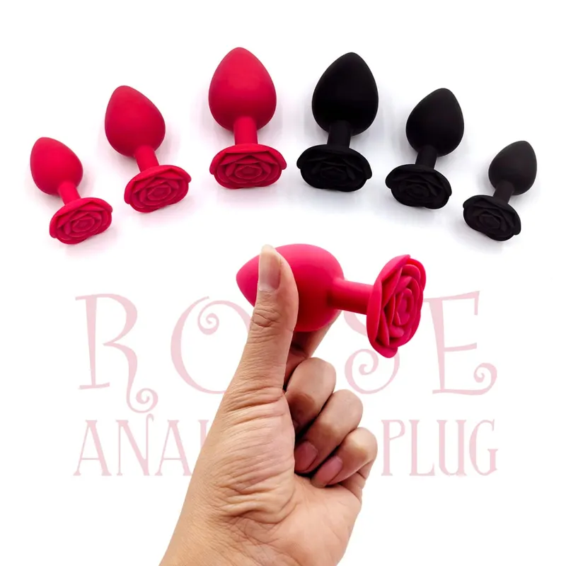 Plug Anal en Silicone souple fleur de Rose débutant à expert 3 tailles godemichet Anal Anus formateur godes Adule jouets sexuels pour Couple femmes hommes