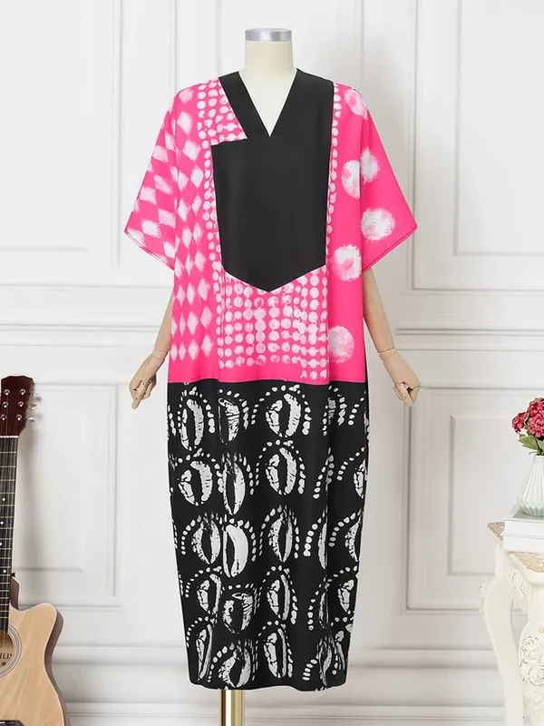 Plus Size 5XL VONDA Vintage Maxi Dress Women Printed Vetido 2025 Summer Party 3/4 Sleeve Bohemian Patchwork Robe Casual Sundress