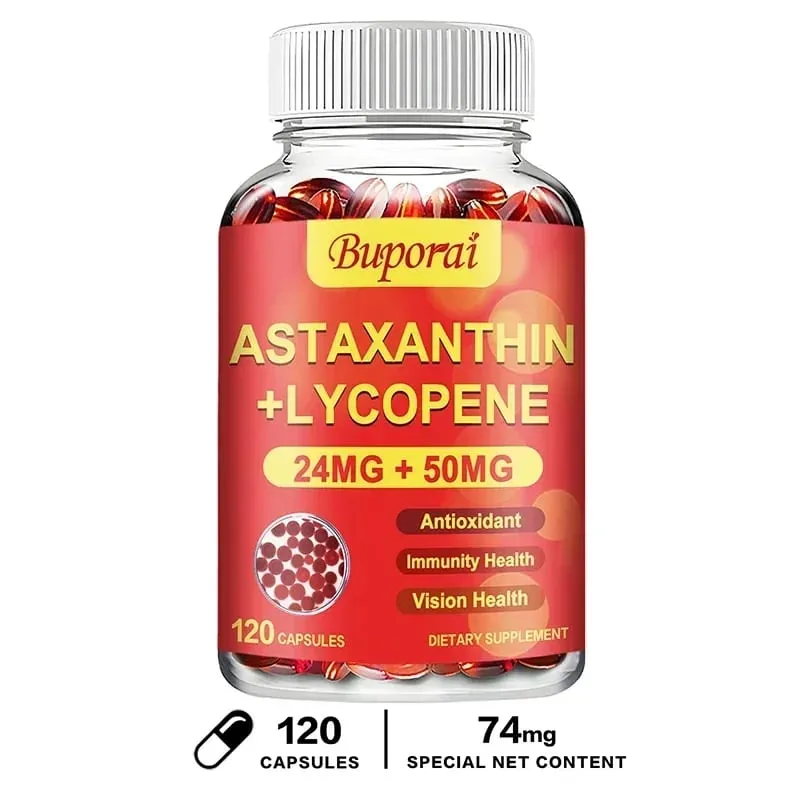 Astaxanthin + Lycopen Kapsler - Antioxidant understøtter hjertesyn og prostata sundhed forbedrer immunitet