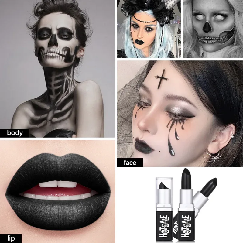 Black Lipstick Matte Pearlescent Double Texture Dark Lipstick Halloween Creative Cos Personalized Lip Makeup