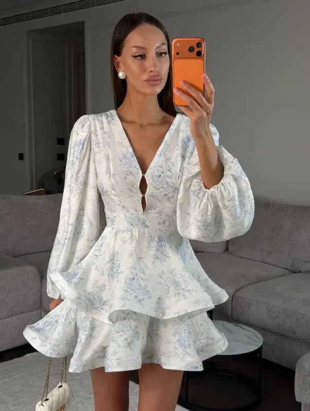 Collection Of Popular Printed Short Dress Deep V Neck A-line Bodycon Party Dresses 2026 Lady Spring Summer Vacation Outfits New