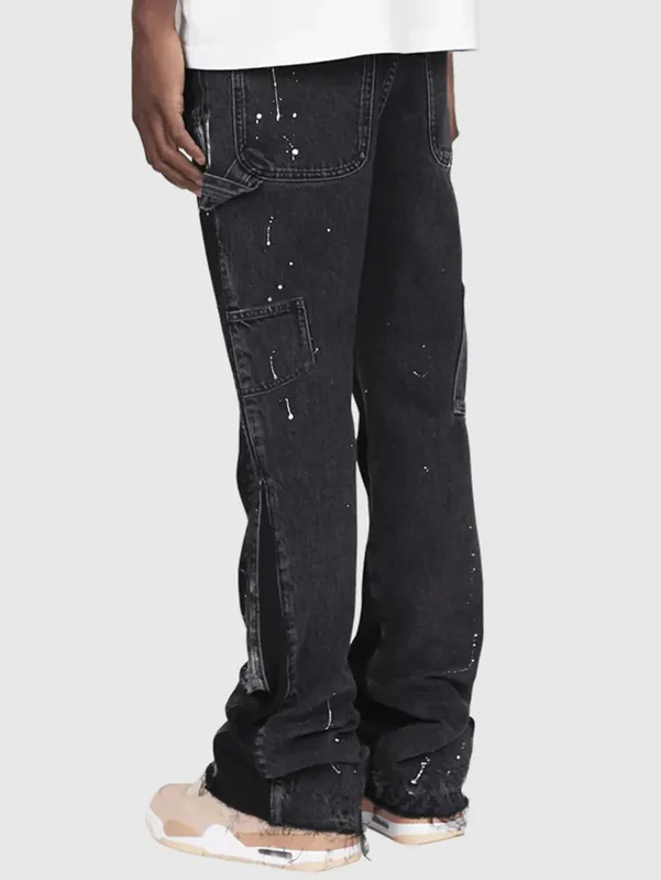 2025 Men's Fashion Jeans Work Pants European and American Fashion Workwear Elastic Patchwork Denim Layered Flared Pants S-XXL