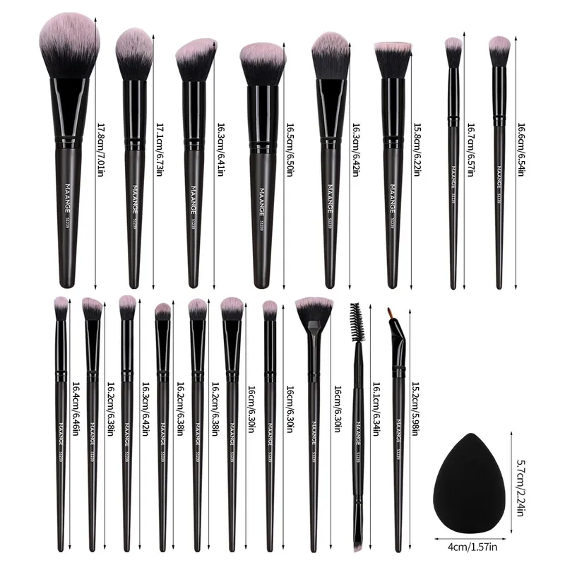 18PCS Professional Makeup Brushes Set with 1PCS Powder Puff Soft Detail Foundation Contour Blush Brush Beauty Tools