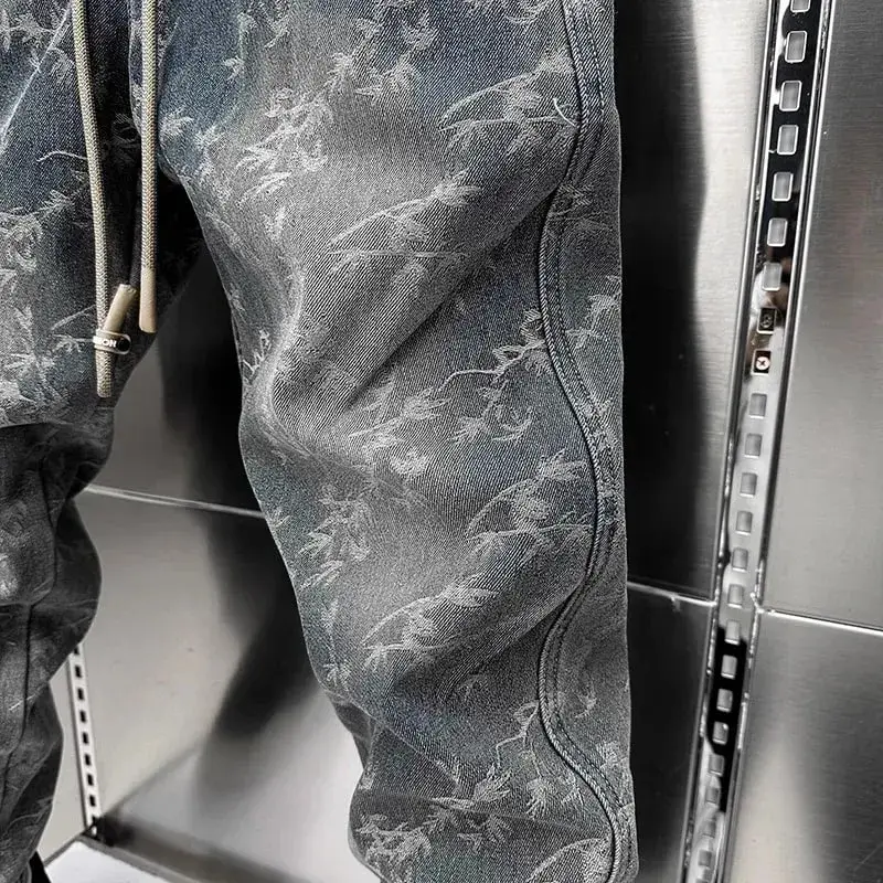 Jacquard American Classic Jeans Fashion Joints Harem Pants High Quality Loose Harajuku Straight-Leg Trousers Men Clothing