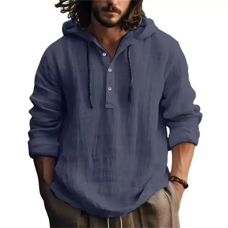 2024 New Men's Casual Blouse Cotton Linen Shirt Loose Tops Long Sleeve Tee Shirt Spring Autumn Casual Men's Shirts — image 11