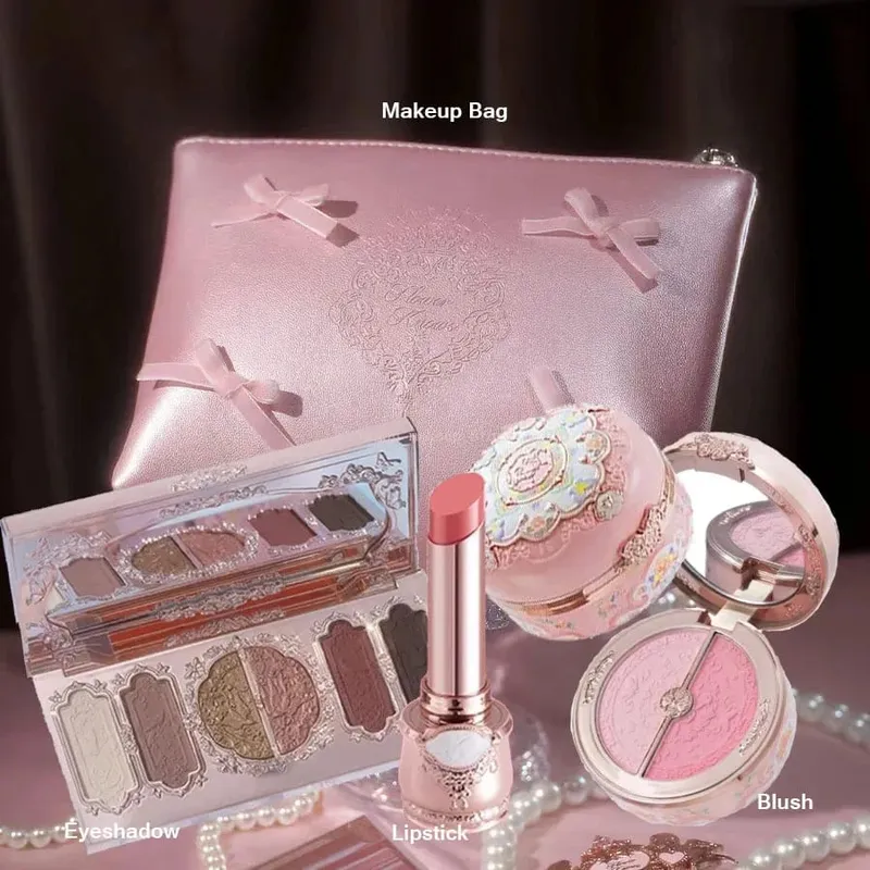 Flowerknows Zestaw do makijażu Zestaw podarunkowy Shimmer Full Box Blush Długotrwały aksamitny krem ​​do ust z torbą Zestaw De Maquiagem