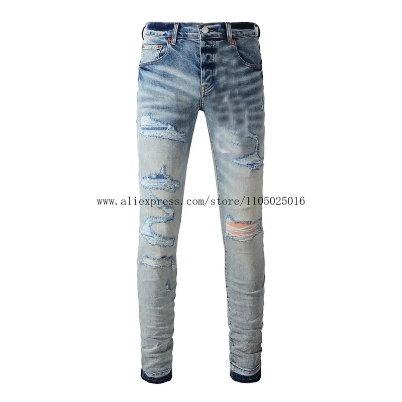 High Street Brand Men's Jeans American Distressed Coated Blank Stretch Skinny Button Fly Ripped Pants Trousers