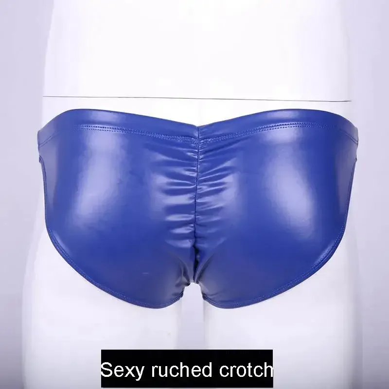 Celana Renang Mengkilap Minyak Busa PU Elastis Bokong Rendah Pengangkat Bikini Slip Shirring Jahitan Selangkangan Pakaian Dalam Celana Pendek Mandi