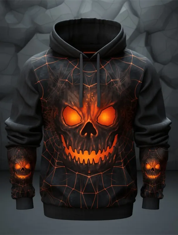 Halloween Men's Graphic Hoodie Pumpkin Prints Classic Casual 3D Pullover Holiday Fashion Hoodies Thin Style Long Sleeve Hooded