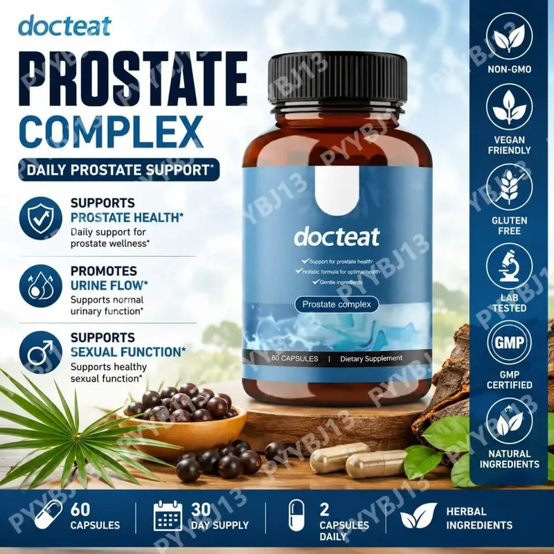 A Docteat Prostate Complex kapszulák támogatják a prosztata egészségét és a vizelet áramlását gyógynövényes Saw Palmetto és Pygeum 60 kapszulákkal